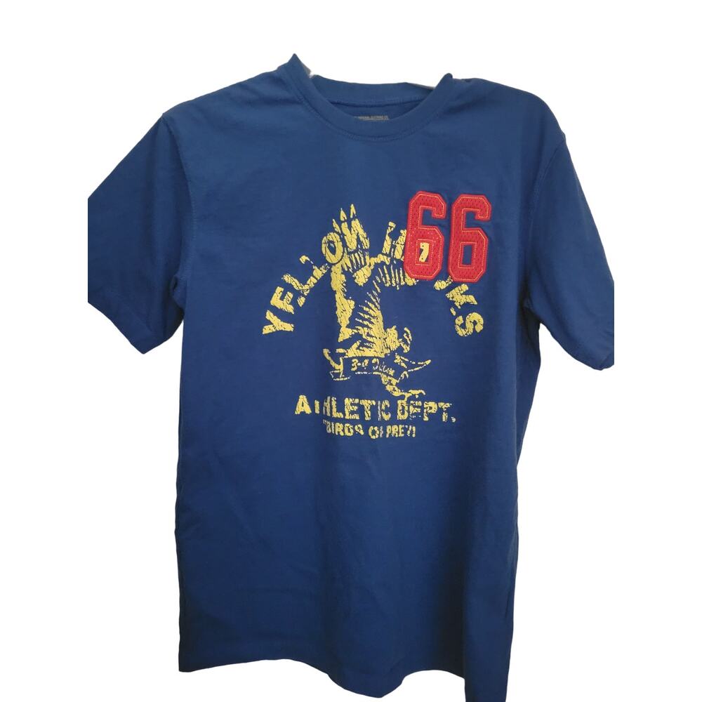 Route 66‎ Women Size Medium Distressed Shirt Navy Yellow and Red 100% Cotton
